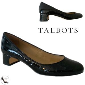 Talbots Black Crocodile Patent Leather Pump Block heel Women’s Dress Shoes 8